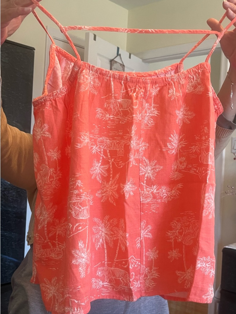 H&M Printed Coral Linen-Blend Spaghetti Strap Camisole
